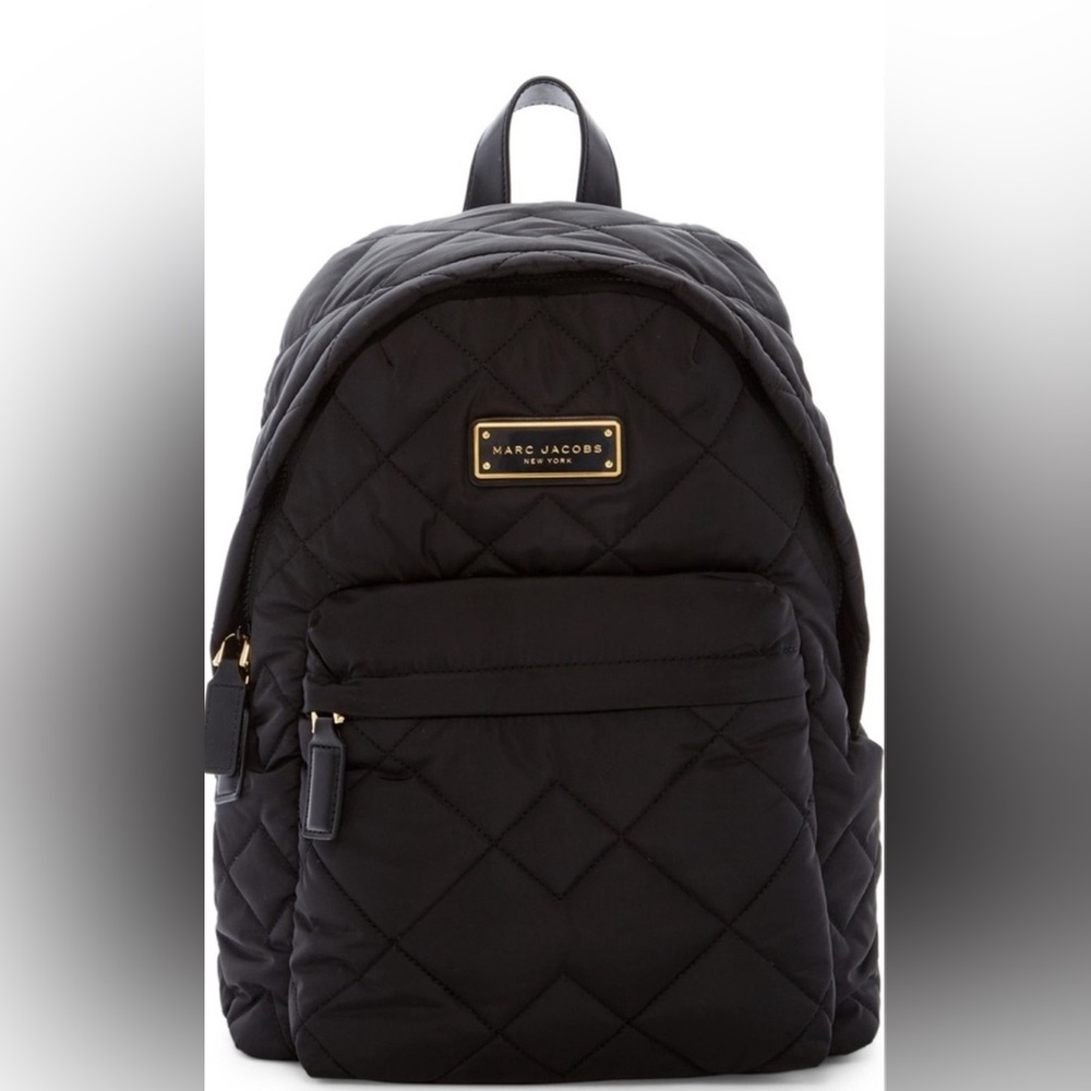 Marc Jacobs Black Quilted Backpack with Gold Accents